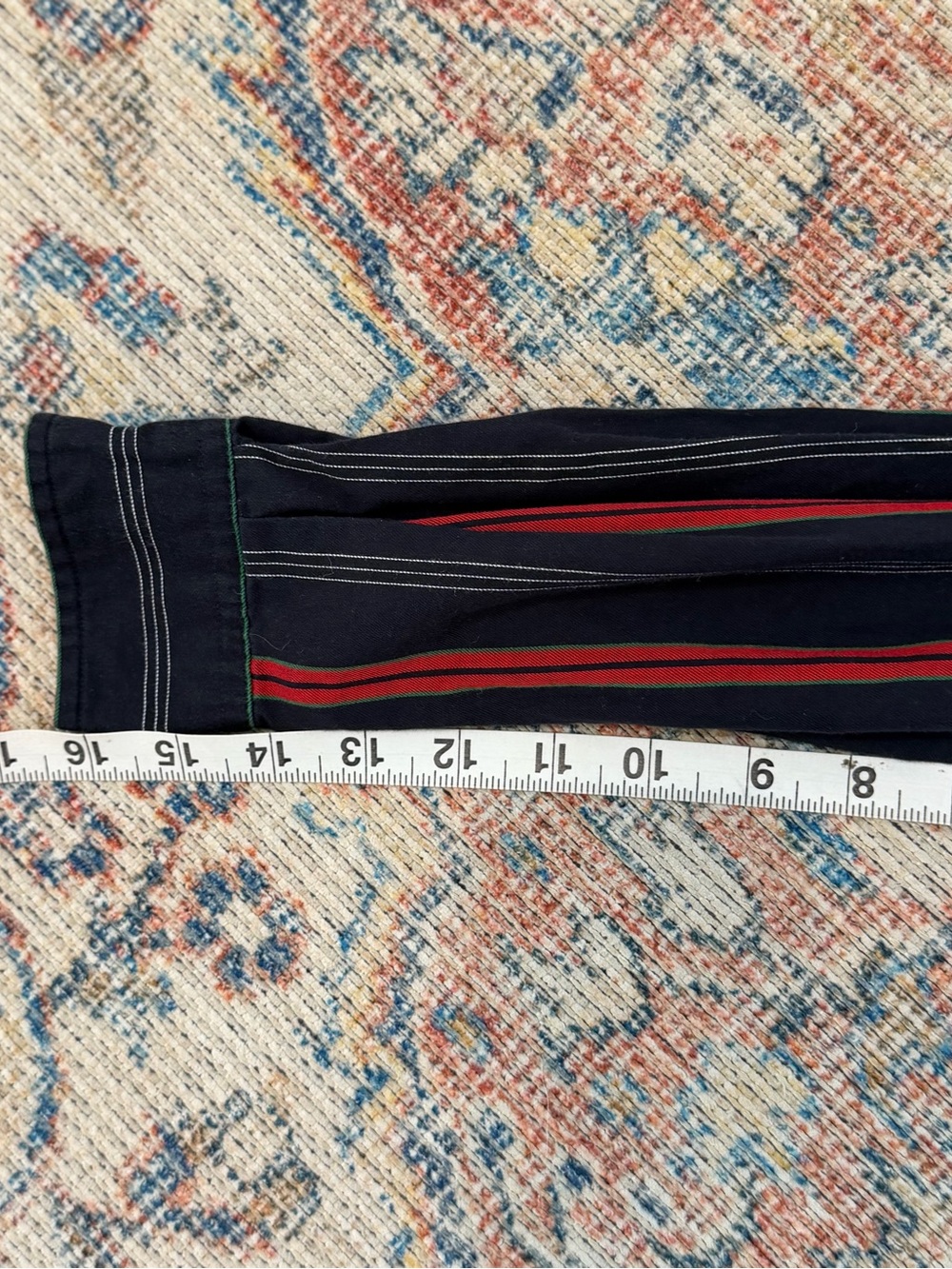 Lauren Ralph Lauren Petite Shirt 8P Navy Red Stripe Monogram Cotton Button Down - Picture 9 of 10